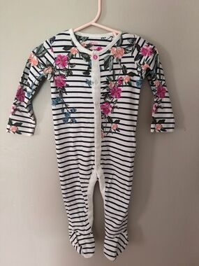 Joules Navy & White Striped Floral Footed One-Piece